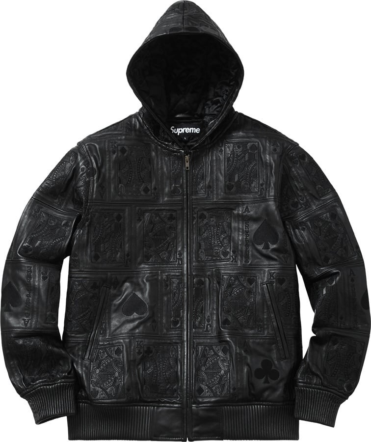 Court Cards Hooded Leather Jacket view 5